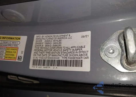 2021 Honda Accord Sport 2.0T from USA, damaged, VIN 1HGCV2F30MA030449